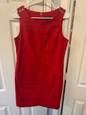 White House Black Market Red Sleeveless Shift Dress with Snap-Shoulder Detail